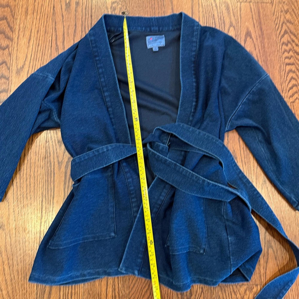 Lucky Brand Dark Knit Denim Kimono Wrap Jacket - Picture 6 of 8